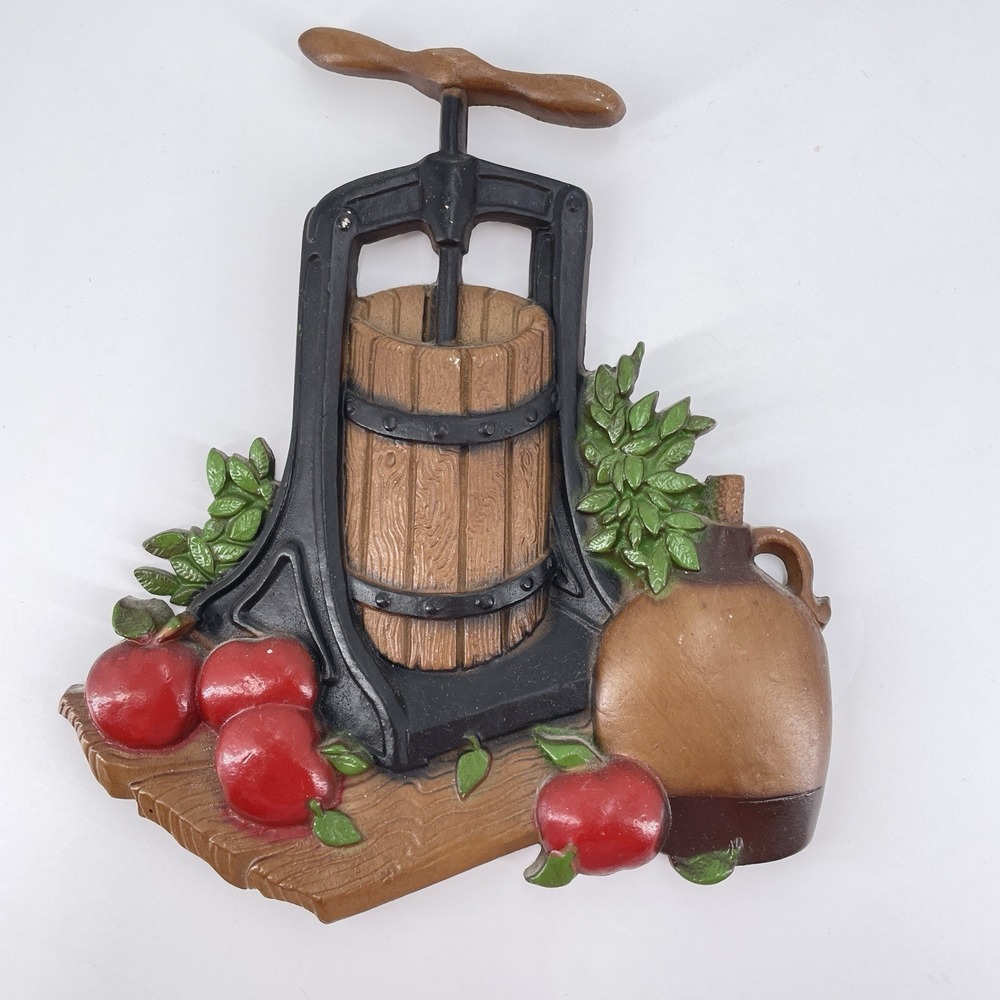 Vtg 1978 HOMCO Metal 2 Pc. Corn Grinder Apple Cider Press Kitchen Wall Decor 9" - Picture 2 of 12